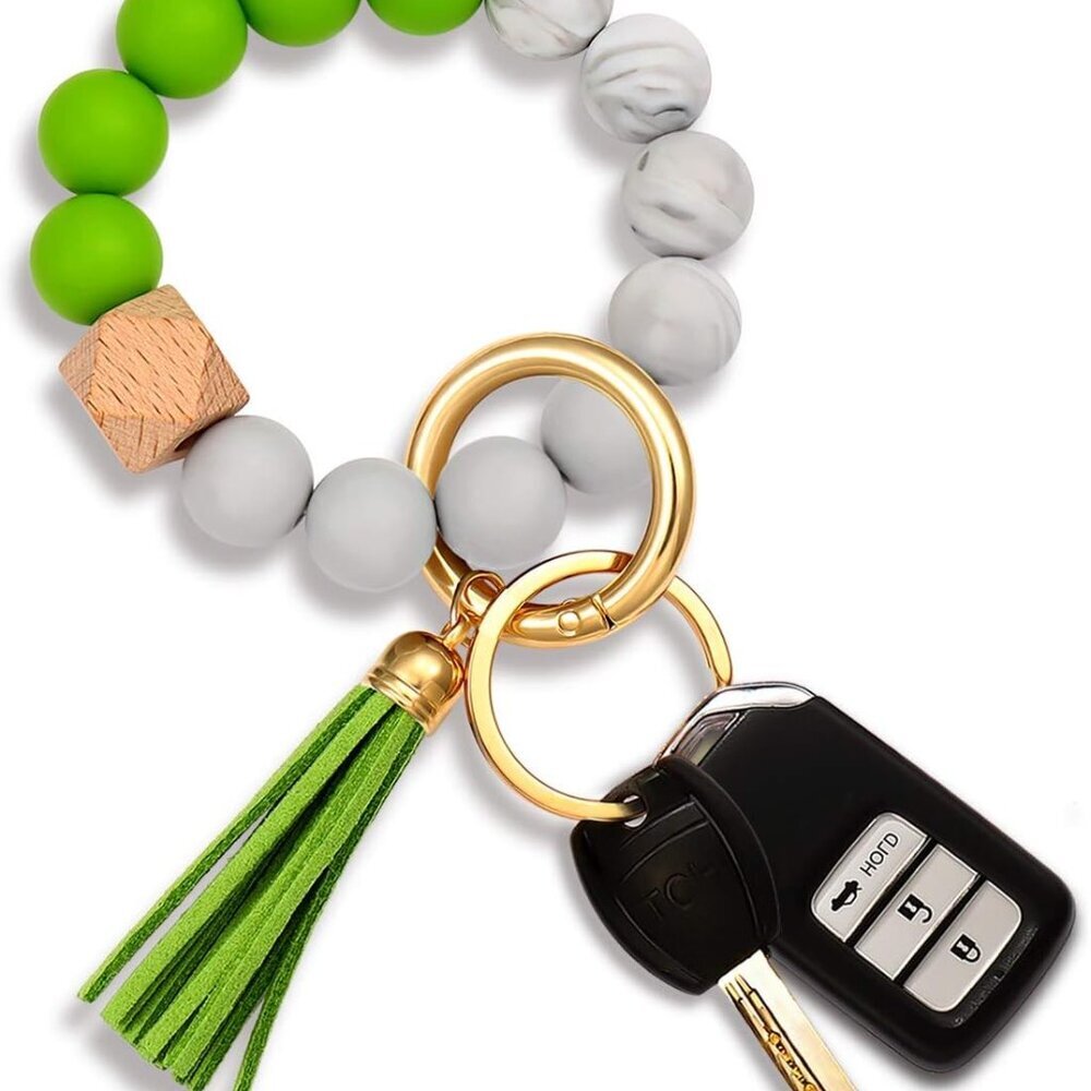 Silicone Key Ring Bracelet Beaded Wrislet Keychain Portable House Car Keys Ring